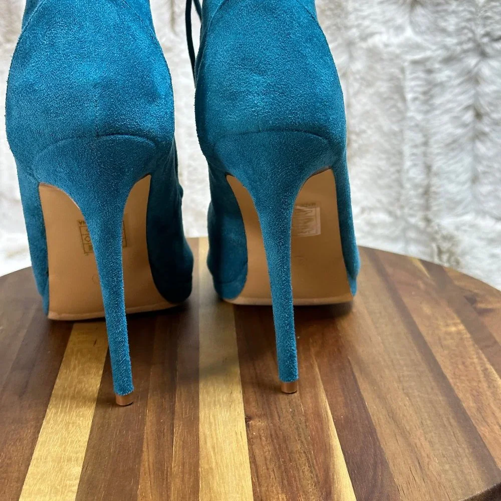 * So Me Teal Lace Up High Heel Ankle Boots - Picture 8 of 9